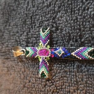 SEED& SAGE PENDANT Colorful Beaded Cross Pendant 925 SILVER